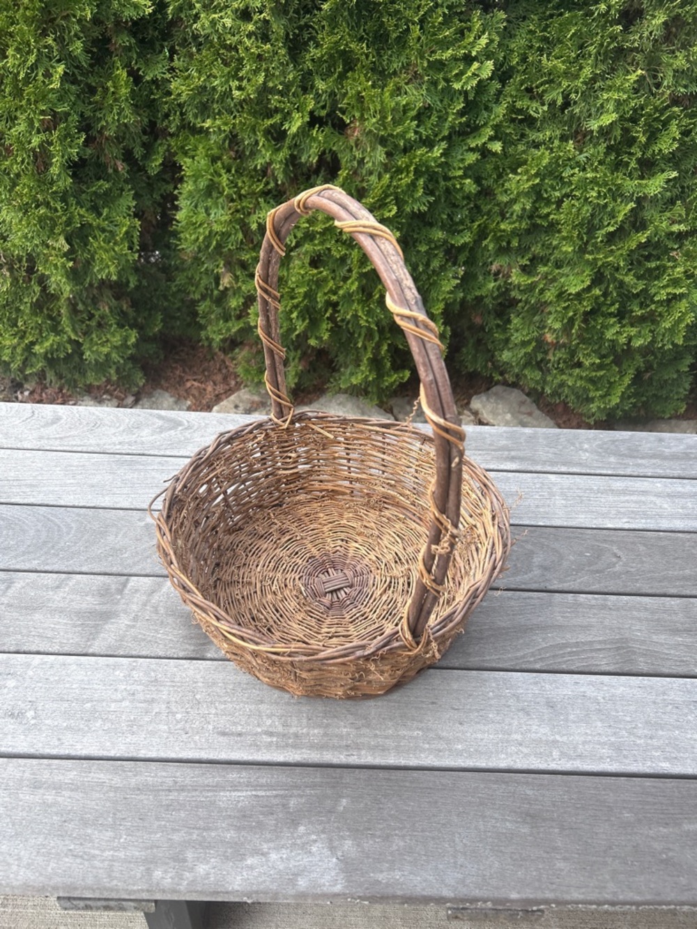 Rustic Woven Brown Willow Basket with Handle